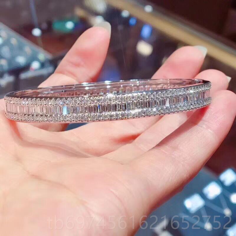 新款卓蝶珠宝仿钻手镯925纯银镀8k白金钻梯1方钻石手镯T满情侣手