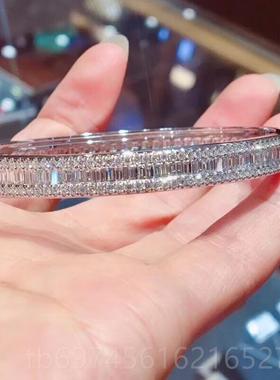 新款卓蝶珠宝仿钻手镯925纯银镀8k白金钻梯1方钻石手镯T满情侣手