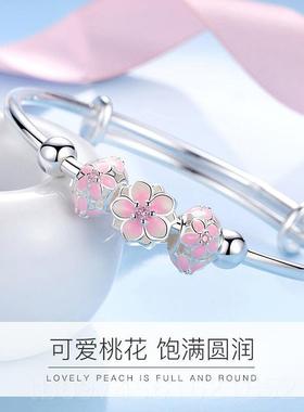 新款实心999友9儿童三生三世桃纯银手镯足银情人节送女女送花女儿