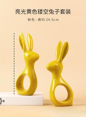 新款兔子摆件现简代约风格意创家居可爱客厅卧电视酒柜室小摆设装