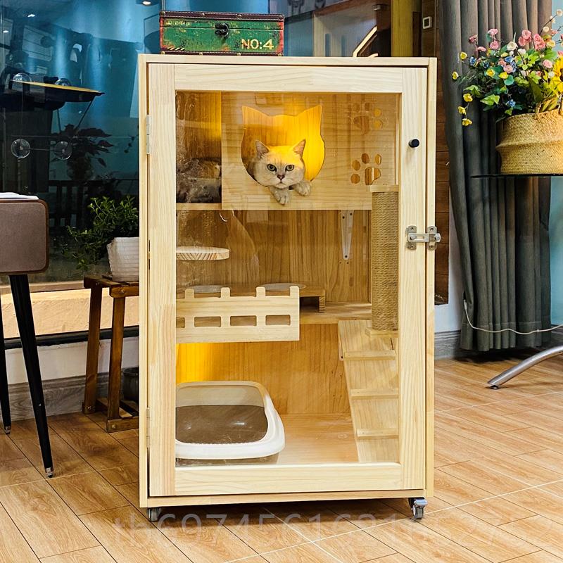 新款实门木猫别猫笼子单实用猫窝床带猫爬架透明繁育墅笼门猫舍笼图片