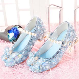3宝小宝公主水晶鞋 爱莎单鞋 5学6生女8儿童走跟秀表演 女童皮鞋 新款