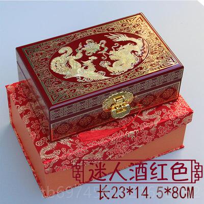 新款铜镶漆器盒螺钿复古首饰盒实木结贝婚珠宝收嵌纳妆奁盒24年丝