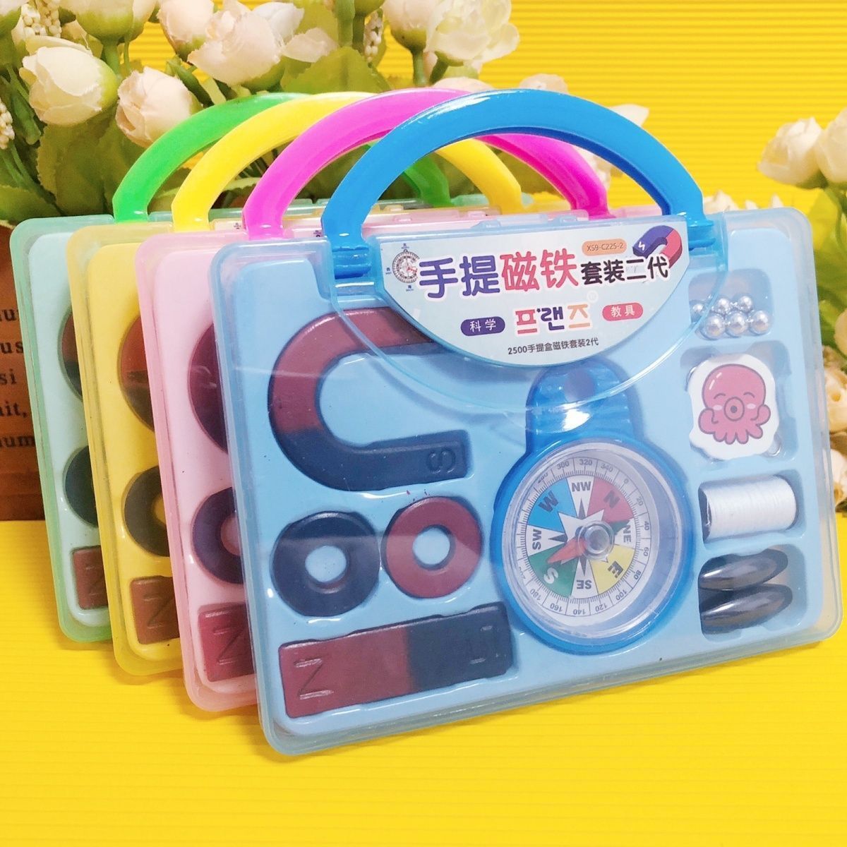 儿童手提磁铁套装科学实验教学工具教具玩具吸铁石磁石学生指南针