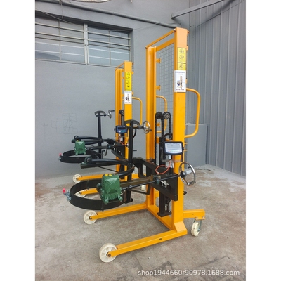 称重油桶翻转升高倒料车手动液压塑料桶油桶搬运车铁通圆桶装卸车