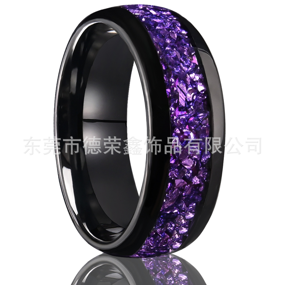 热销8mm/4mm钨钢戒指紫色碎石钨钢戒指时尚欧美流行款现货