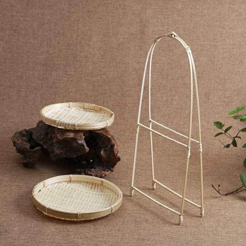 双层竹编收纳吊篮水果盘提篮子茶点心竹篮家居储物筐面包蛋