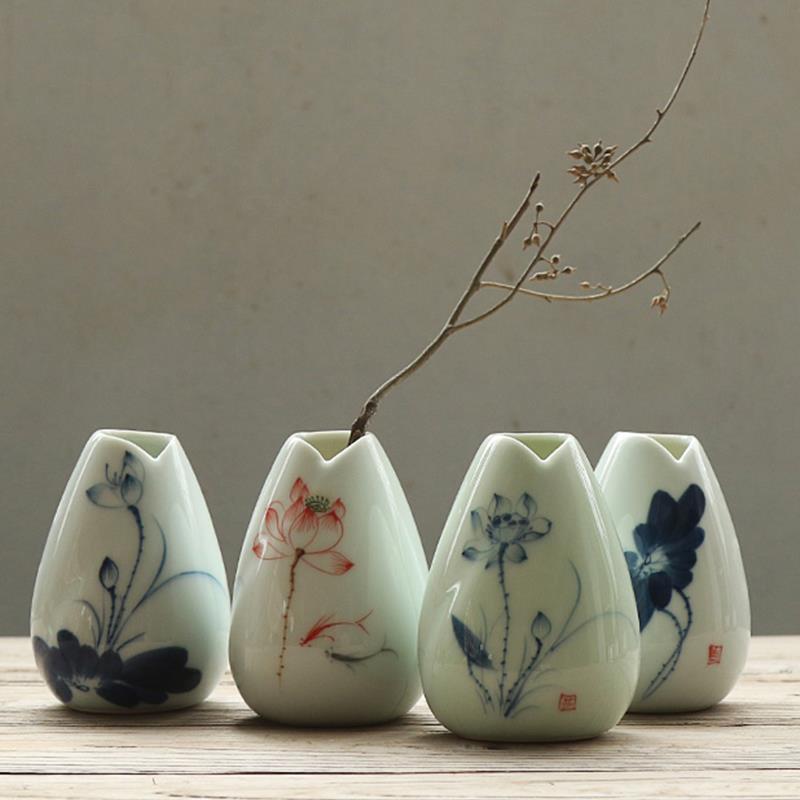 小花瓶陶瓷迷你桌面干花插花摆件创意青瓷手绘瓷瓶装饰品水培花器