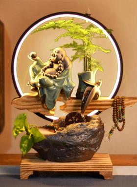 创意中式招财弥勒流水摆件禅意家居客厅玄关加湿喷泉装饰乔迁礼品