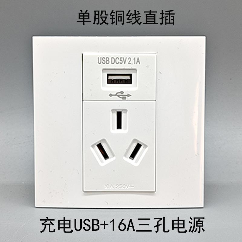 86型16A三孔电源+10A充电USB插座 充电功能件手机220V5V2.1A面板