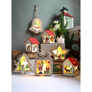 圣诞树装饰品ins小挂件迷你发光老人小雪房子led灯节礼物2025新款