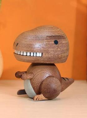 森活木趣恐龙弹簧车载摇头中控实木摆件创意可爱解压装饰治愈礼物