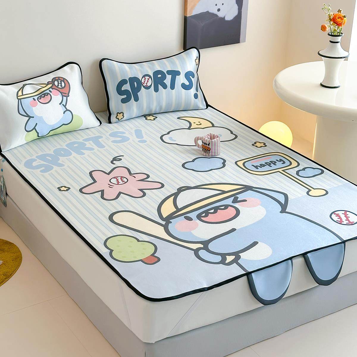 【富士商店】肥肥鲨凉感冰丝席立体凉席二三件套床笠款空调席子