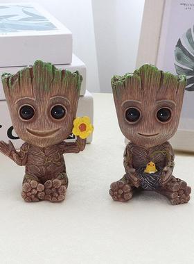 格鲁特小树人摆件治愈groot玩偶盆栽园艺造景车载装饰品纸条罐子