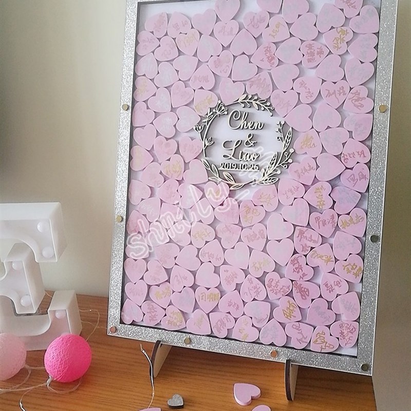 木质签名板册签到本结婚婚礼签到框礼庆生日年会布置道具爱心木片