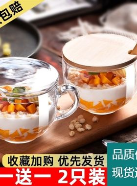 微波炉专用杯子热牛奶杯玻璃水杯有盖带勺精致的咖啡杯燕麦早餐杯