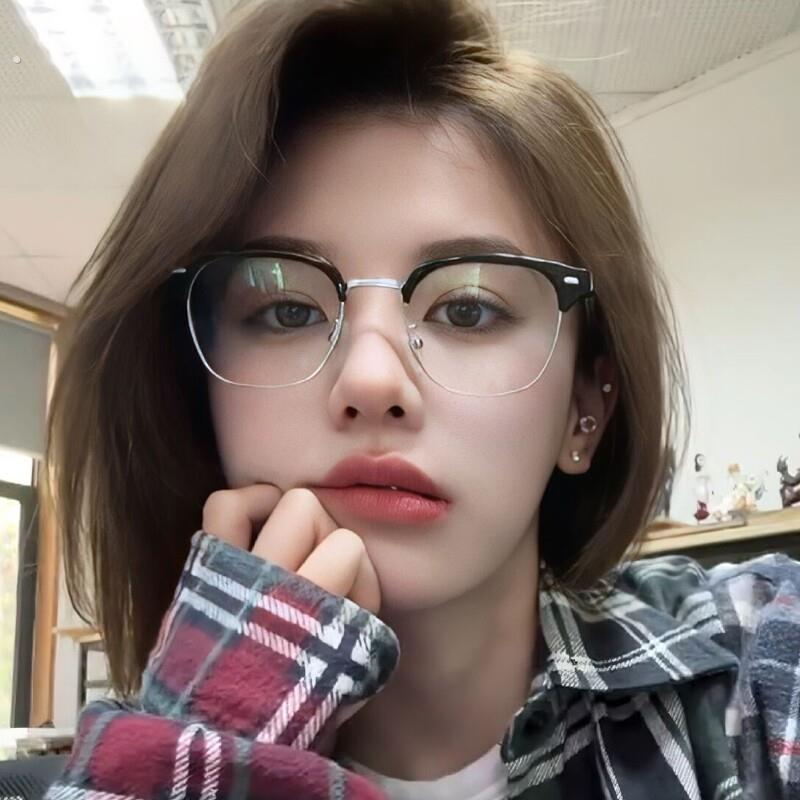 显白斯文黑色半框近视眼镜女可配度数大脸高级感素颜神器显脸小男