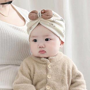 婴儿帽子春秋款小月龄胎帽新生婴幼儿头巾帽纯棉女宝宝护耳印度帽