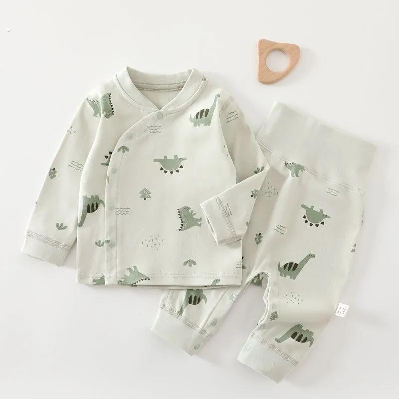 腿上有扣A类无骨春秋纯棉婴儿秋衣裤套装宝宝高腰护肚内衣裤打底