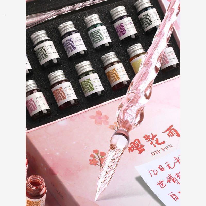 玻璃笔星空蘸水钢笔水晶笔古风彩墨流沙笔学生网红生日礼品盒套装