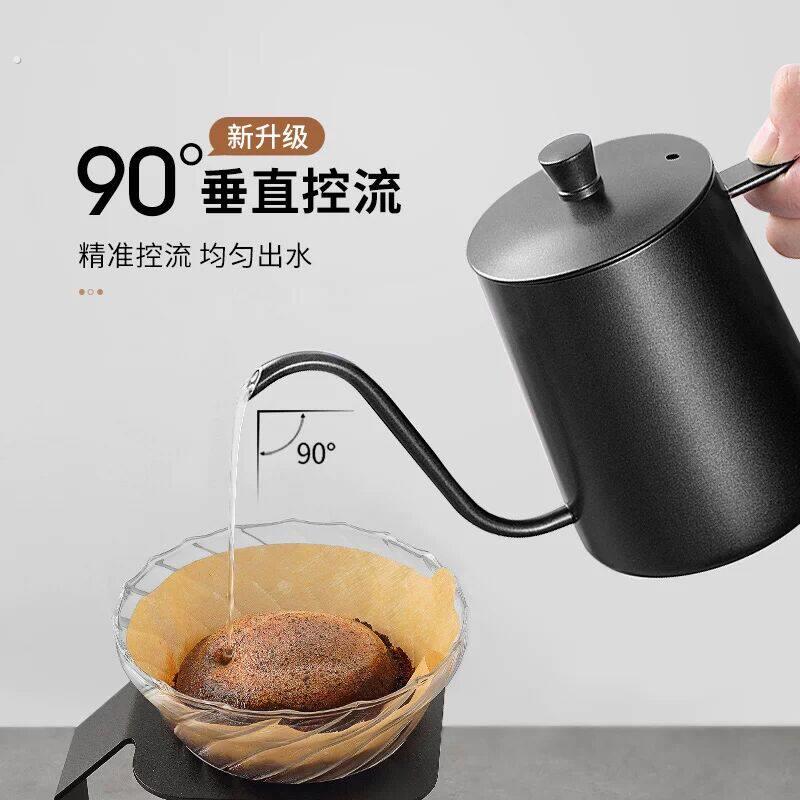 手冲咖啡壶白色滴漏壶304不锈钢细口壶带盖子耳挂手冲壶长嘴铁氟