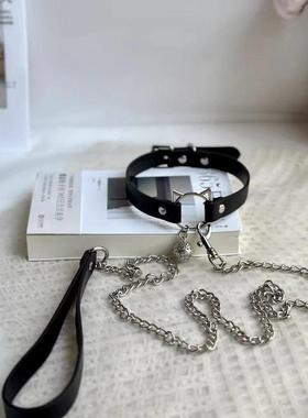 choker铃铛项圈女颈带黑色PU皮颈炼母锁骨炼男炼条狗炼子项炼脖子