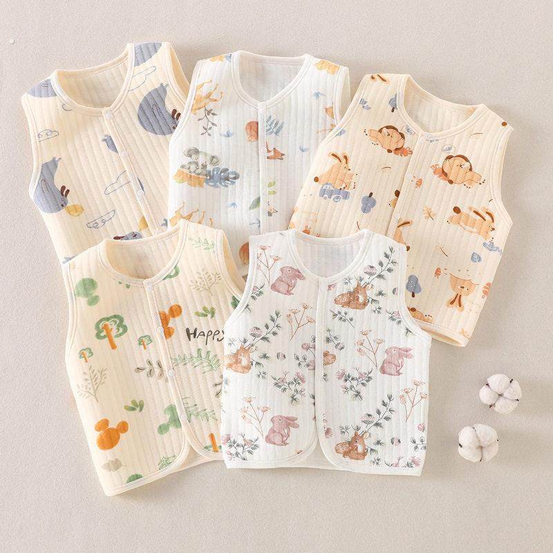 婴儿马甲秋冬纯棉保暖护肚无骨内搭夹棉马夹宝宝三层加厚背心坎肩