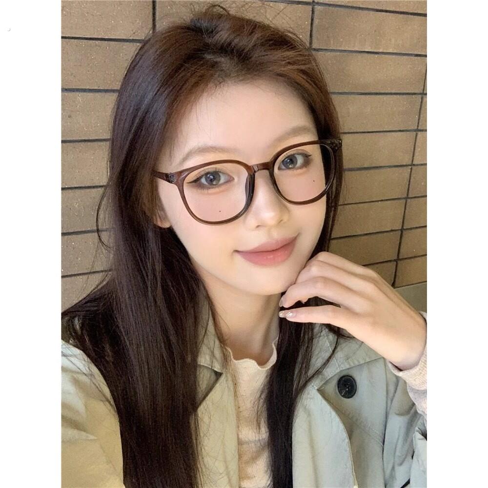 超轻茶色眼镜框女素颜可配近视度数椭圆大框大脸防蓝光平光眼睛架