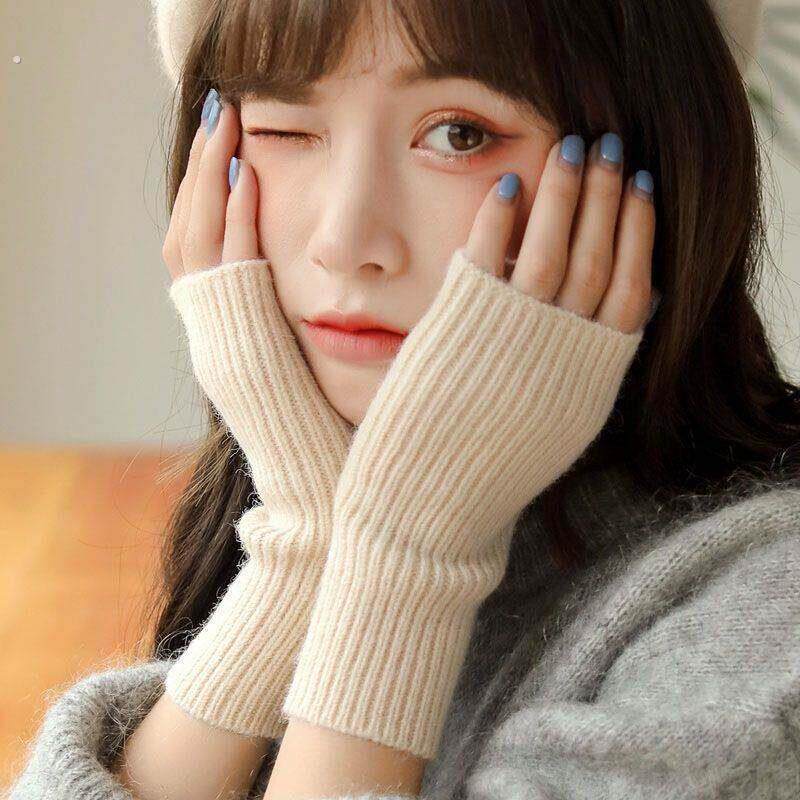 毛线针织手套男女护手臂胳膊套袖高弹半指护手腕袖拼接假袖子厚