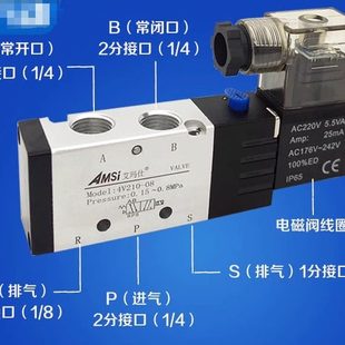 二位五通换向阀 08电磁阀 气阀 24V 220V AMSi电磁阀 原装 4V210