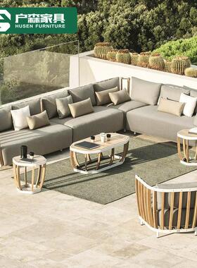 户外沙发柚木别墅休闲组合藤编椅实木茶几室外花园庭院样板房家具