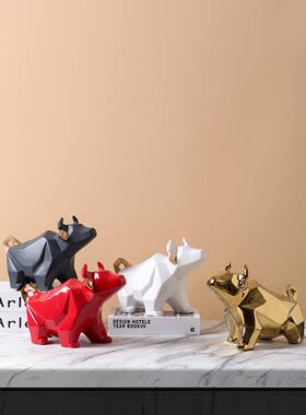 新中式轻奢动物牛造型陶瓷工艺品摆件家居样板房酒店会所软装饰品