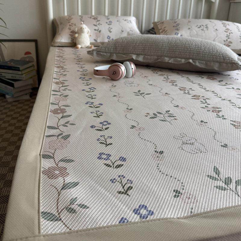 2025新款田园风夏季可机洗冰丝凉席三件套空调软席子冰藤席床笠款,床上用品,冰丝席,淘宝优惠券,粉丝福利购,淘宝优惠卷