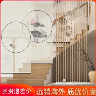 卷帘窗帘遮光升降手拉客厅隔断帘玄关办公室软隔断卷帘定制 新中式
