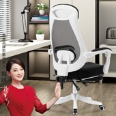 简约电脑椅可躺午休椅办公椅人体工学椅家用转椅座椅休闲椅子白框