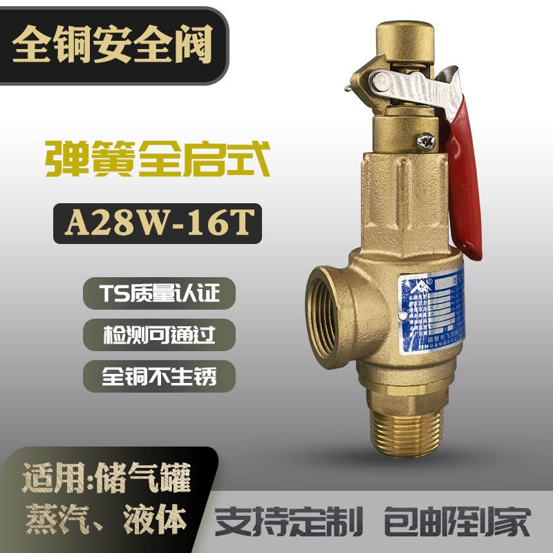 全铜安全阀A28W-16T空压机储气罐蒸汽锅炉泄压阀弹簧全启式可调压