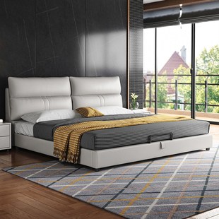 皮床轻奢风双人床实木主卧婚床真皮床2022新款 软包简约现代储物床