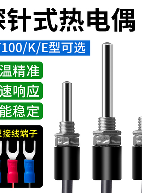 高精度探头式200mm温度传感器PT100热电阻感温器K型温控探头CU50