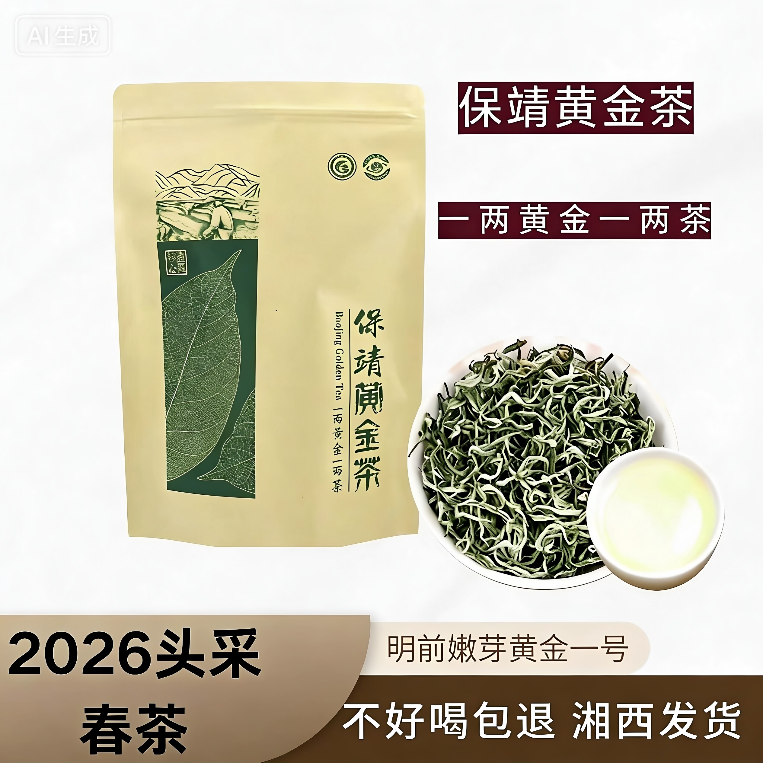 2026年新湖南湘西保靖黄金茶高山炒青明前湘西黄金茶一号口粮绿茶