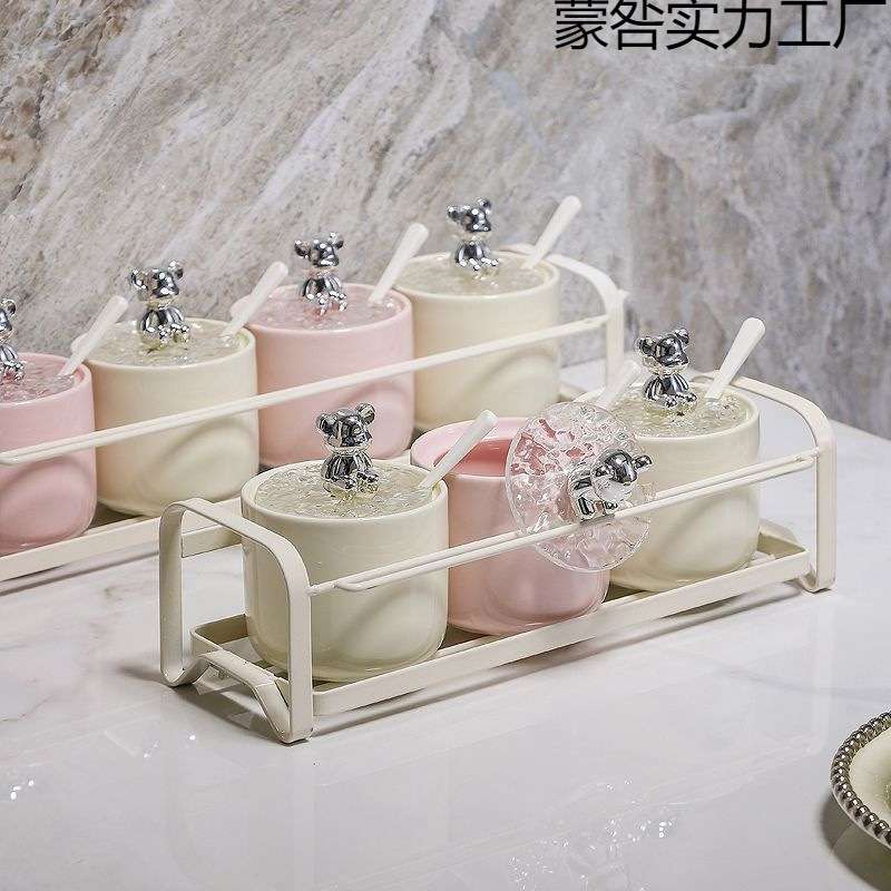 陶瓷调味罐调料盒套装家用厨房调味瓶辣椒盐罐子收纳置物架可挂墙