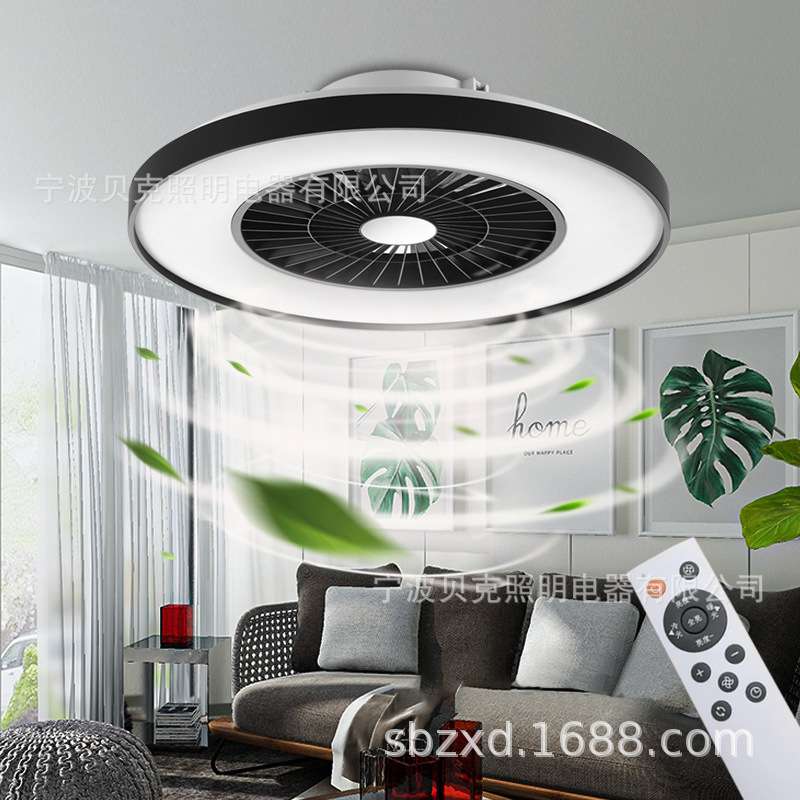 【D-黑色】led装饰电扇吊扇灯跨境欧式客厅卧室现代吸顶风扇灯