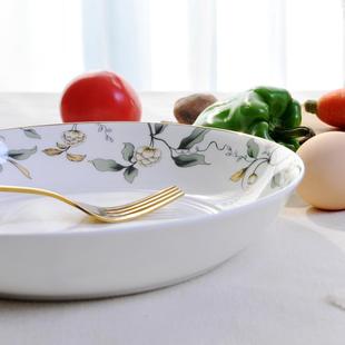 唐山骨瓷盘子菜盘饭盘鱼盘汤盘陶瓷家用西餐盘炒菜加深瓷盘 4只装