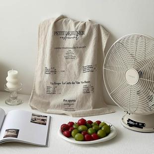 复古文艺亚麻英文字母布美食拍照道具装 ins中古餐巾垫布 饰背景布