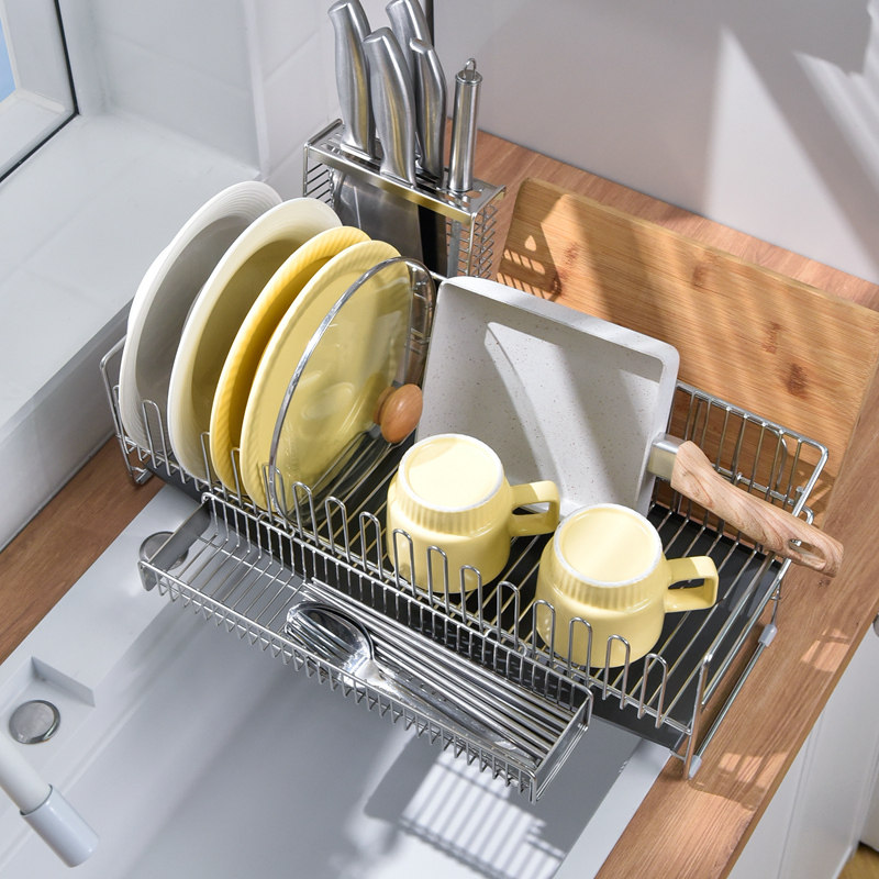 304不锈钢窄款碗碟沥水收纳厨房洗碗水槽晾盘杯子碗筷滤水置物架