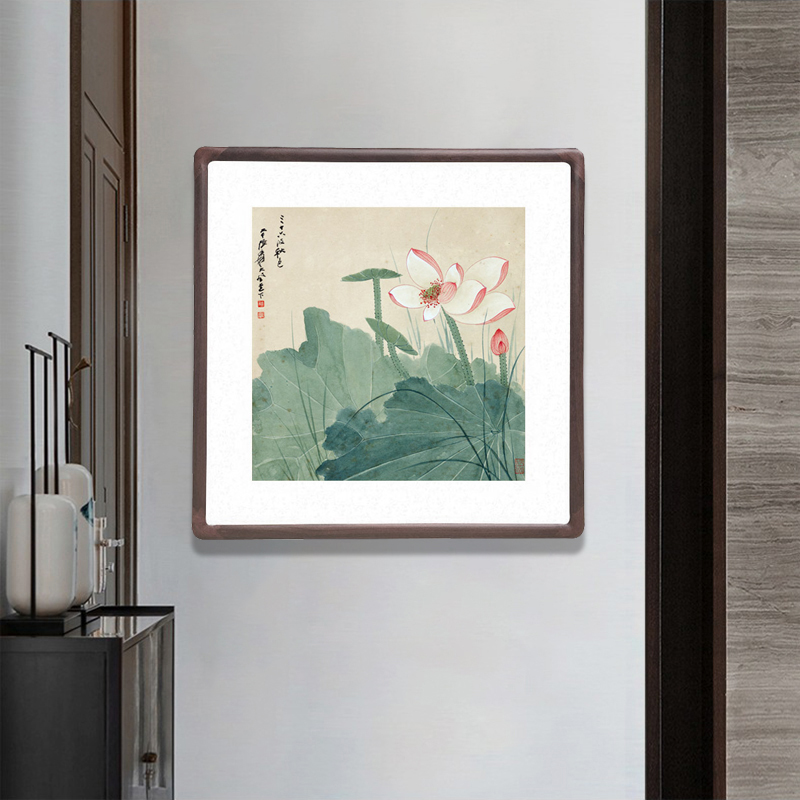 张大千荷花装饰画斗方形水墨画客厅玄关壁画卧室餐厅走廊过道字画图片