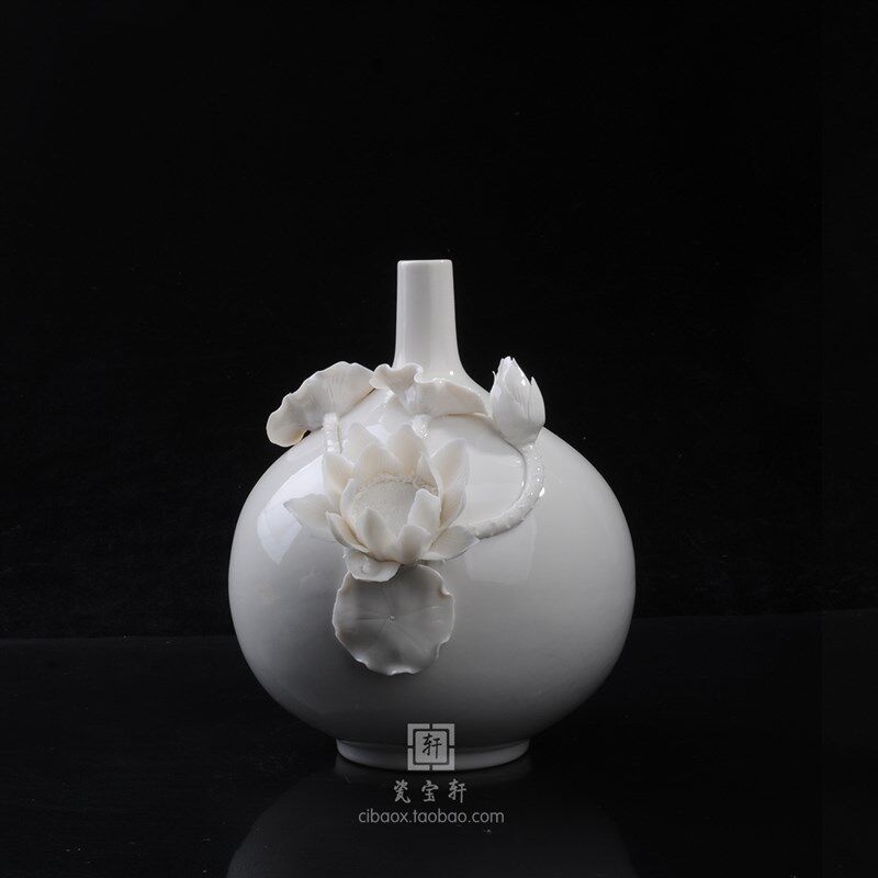 荷韵莲花荷花陶瓷家居摆设花瓶德化瓷白瓷办公室书房玄关厨柜装饰