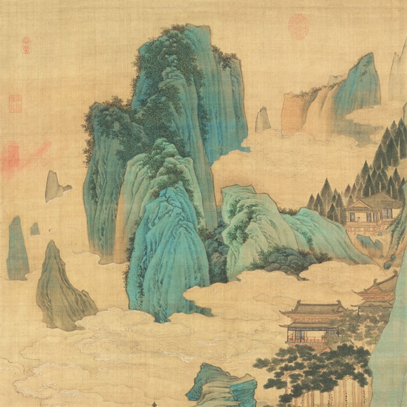 桃源仙境图装饰挂画客厅背景墙名家字画山水明代仇英有框油画布