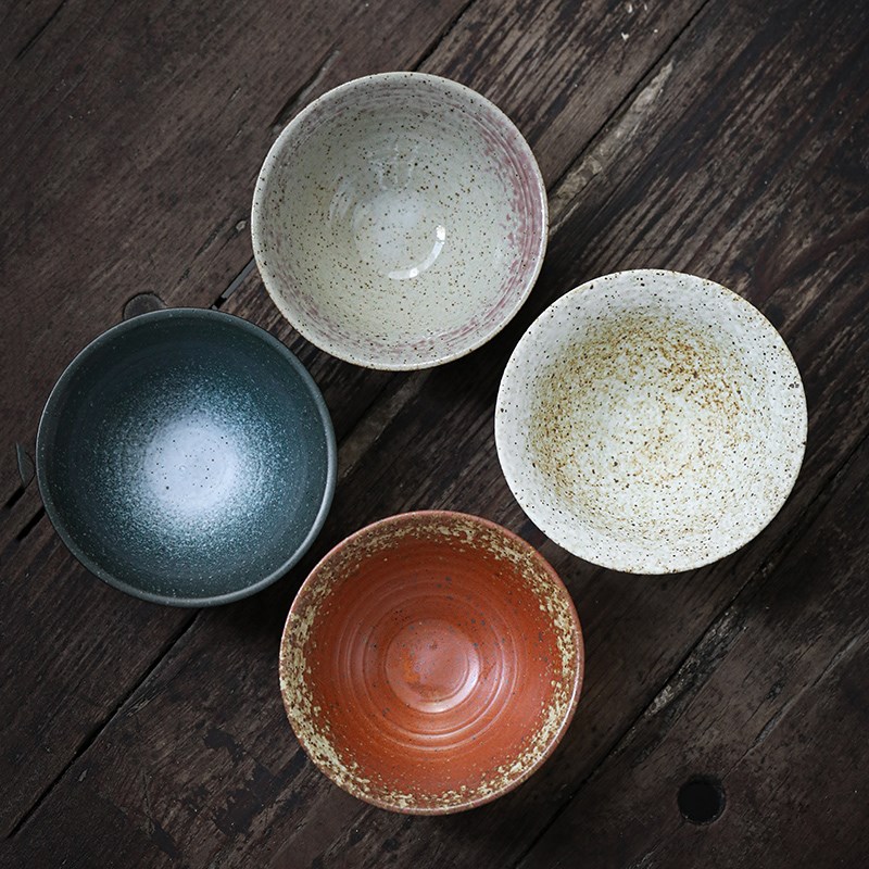 日式手工白米饭碗家用复古高脚碗粗陶大容量汤面碗加厚土碗可微波