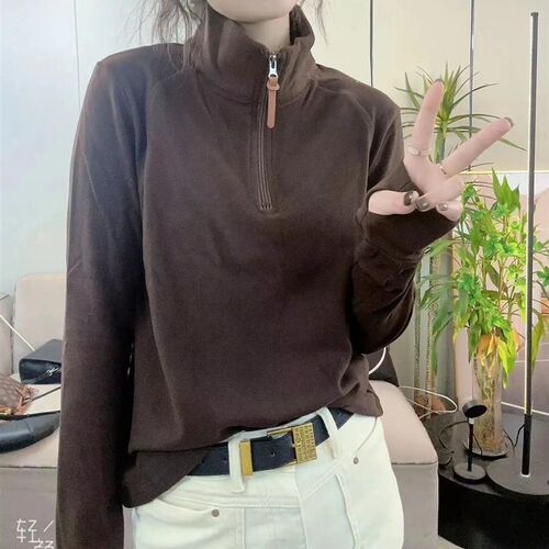 加厚保暖立领双面德绒上衣打底衫女2024冬季新款百搭长袖内搭卫衣