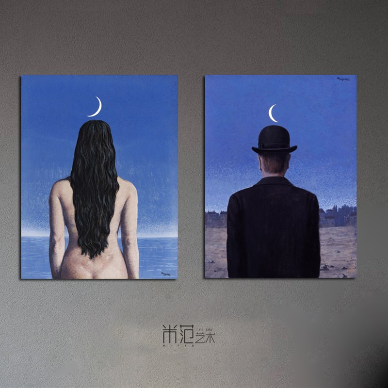 马格利特超现实人像装饰画客厅玄关艺术画小众挂画酒吧民宿壁画图片